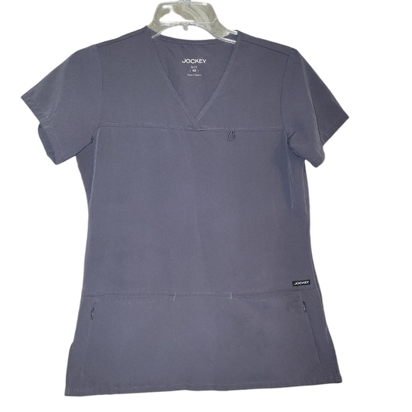 Jockey scrub top size XS. Gray, short sleeve, zipper pockets. - Picture 1 of 8